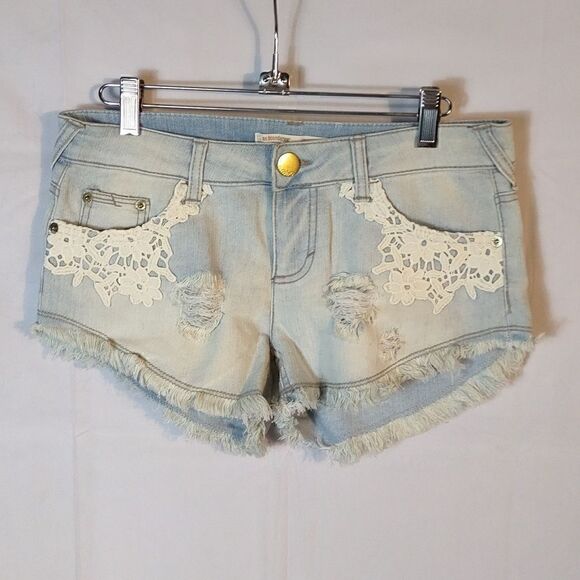 Lace Denim Distressed Cut Off Shorts - Picture 1 of 6